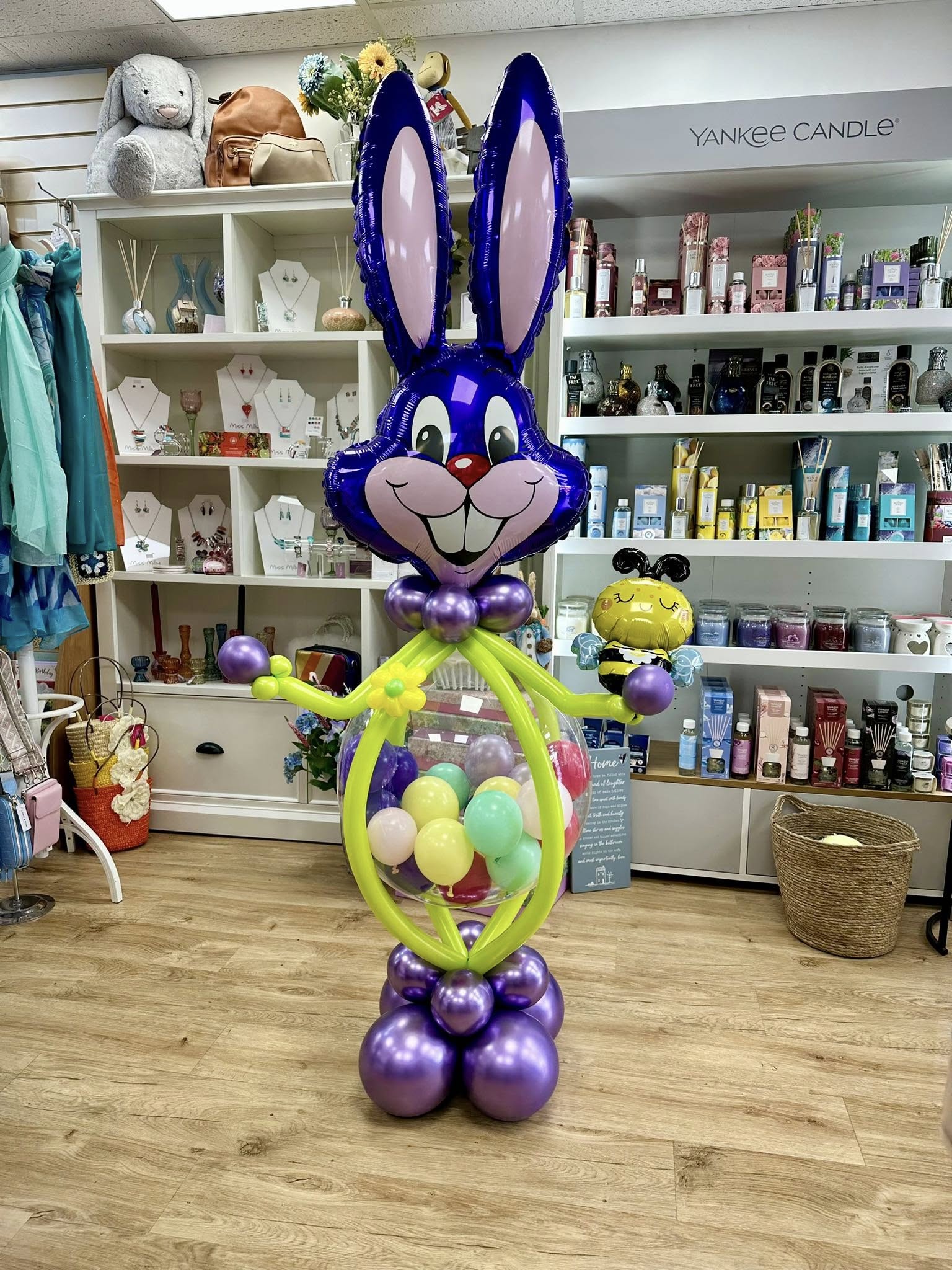 Giant balloon bunny sculpture in the shop